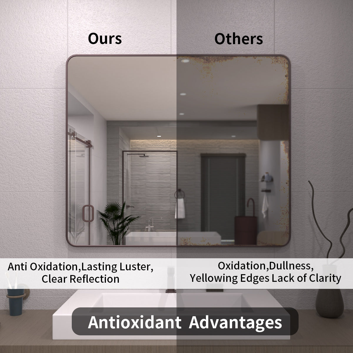 TaiMei 42 in. W x 36 in. H Vertical / Horizontal Rectangular Aluminum Framed Mirror