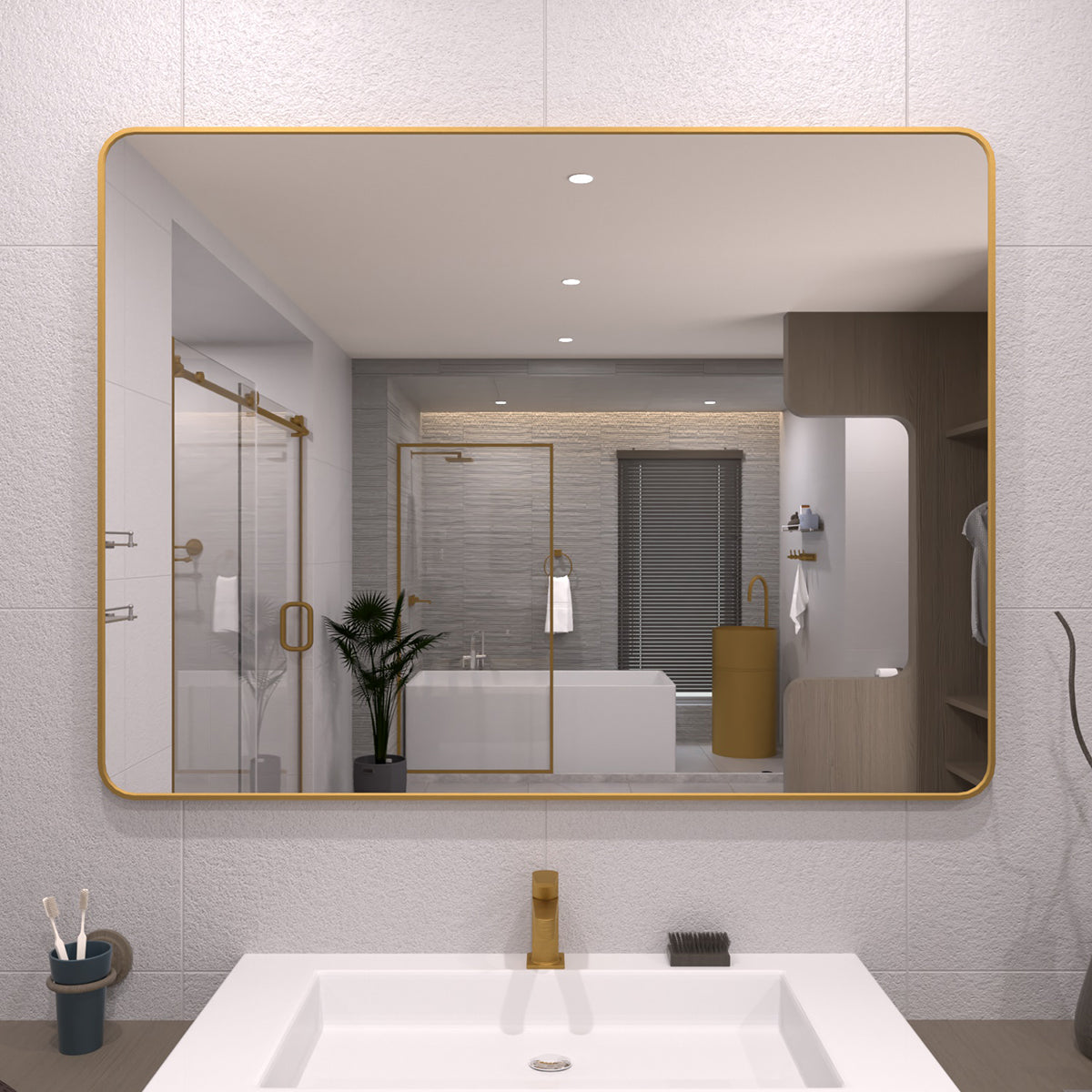 TaiMei 48 in. W x 36 in. H Vertical / Horizontal Rectangular Aluminum Framed Wall Mirror Brushed Gold SM4836-BG-01_d4403fb0-4deb-4ed1-884b-a5ea7f983fd2