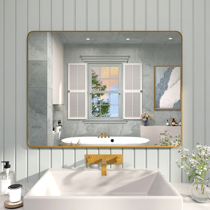 FMNP TaiMei 48 in. W x 36 in. H Rectangular Framed Wall Bathroom Vanity Mirror Brushed Gold SM4836-BG-01_e0f30deb-b246-4e65-937c-fcfb73706773