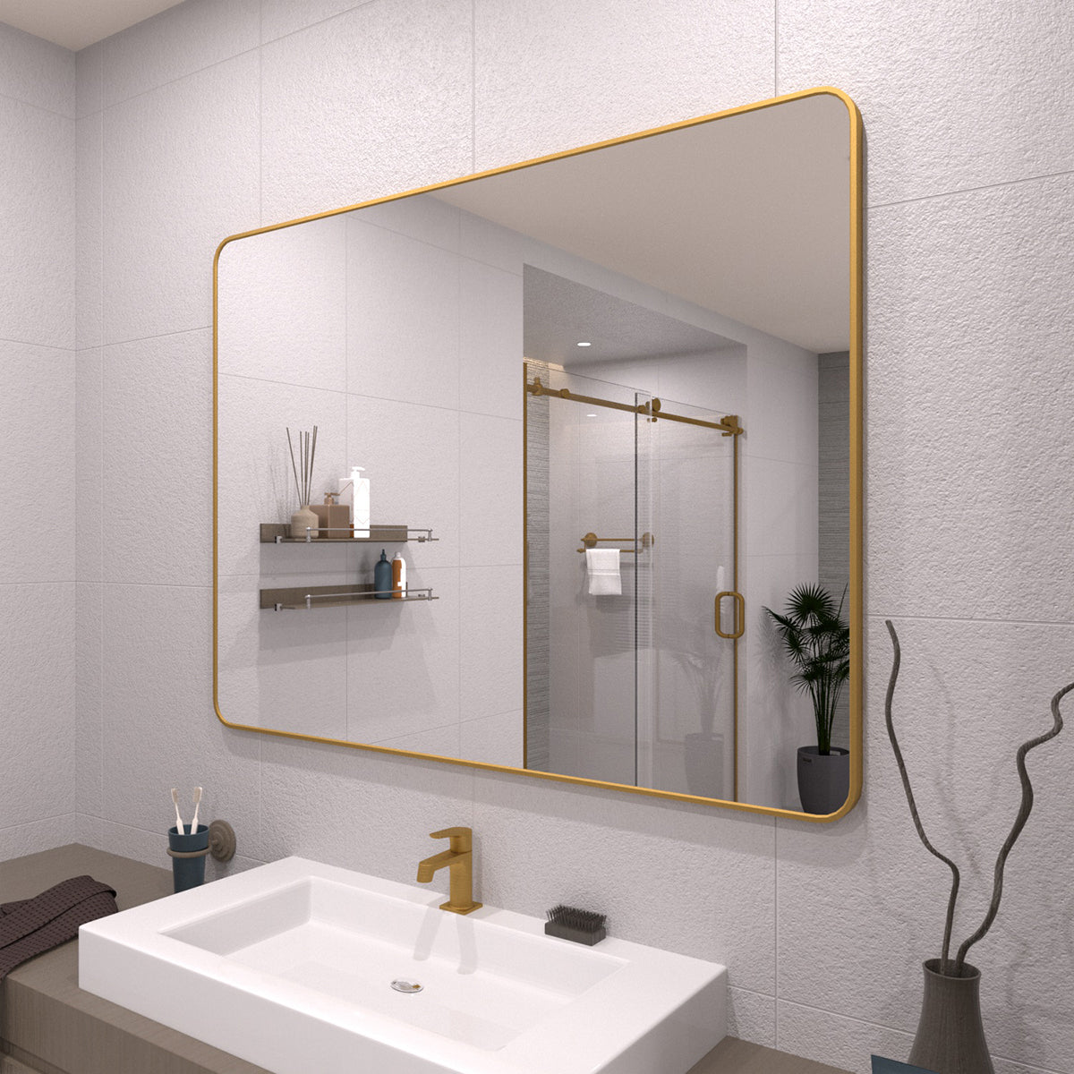 TaiMei 48 in. W x 36 in. H Vertical / Horizontal Rectangular Aluminum Framed Wall Mirror SM4836-BG-02