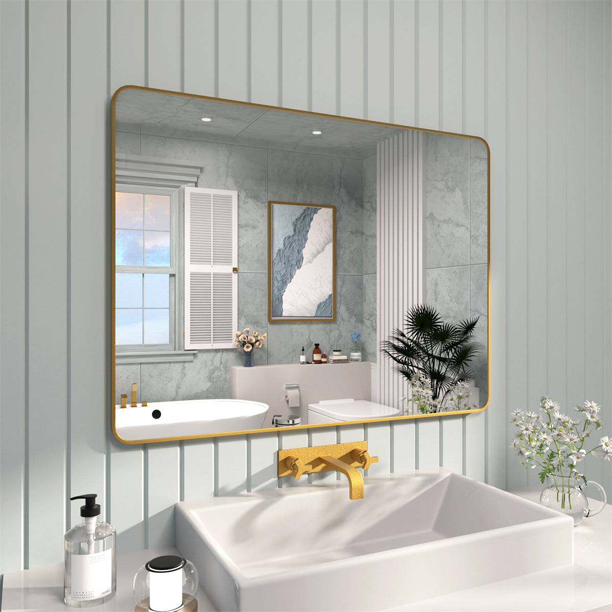 FMNP TaiMei 48 in. W x 36 in. H Rectangular Framed Wall Bathroom Vanity Mirror SM4836-BG-02_7cac6d19-40e8-474c-abcc-88c379f978c0