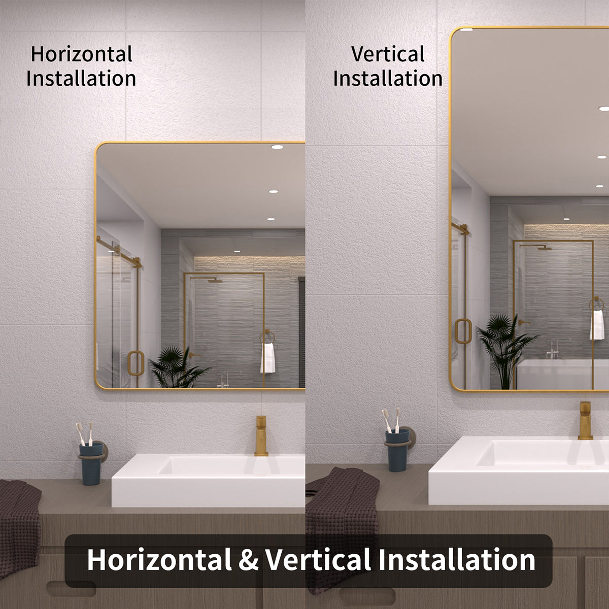 TaiMei 48 in. W x 36 in. H Vertical / Horizontal Rectangular Aluminum Framed Wall Mirror SM4836-BG-08