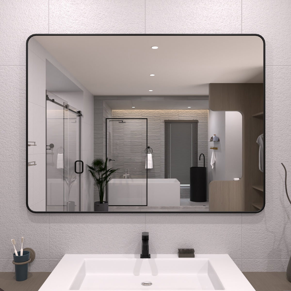TaiMei 48 in. W x 36 in. H Vertical / Horizontal Rectangular Aluminum Framed Wall Mirror Matte Black SM4836-BL-01_e45c3955-b16a-425a-bd55-8c7dbdd1fcb9
