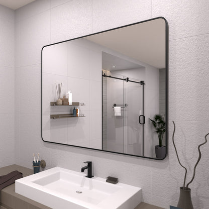 TaiMei 48 in. W x 36 in. H Vertical / Horizontal Rectangular Aluminum Framed Wall Mirror SM4836-BL-02