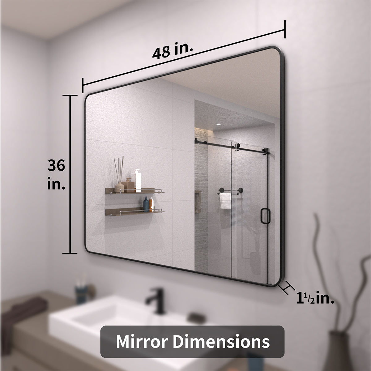 TaiMei 48 in. W x 36 in. H Vertical / Horizontal Rectangular Aluminum Framed Wall Mirror SM4836-BL-04