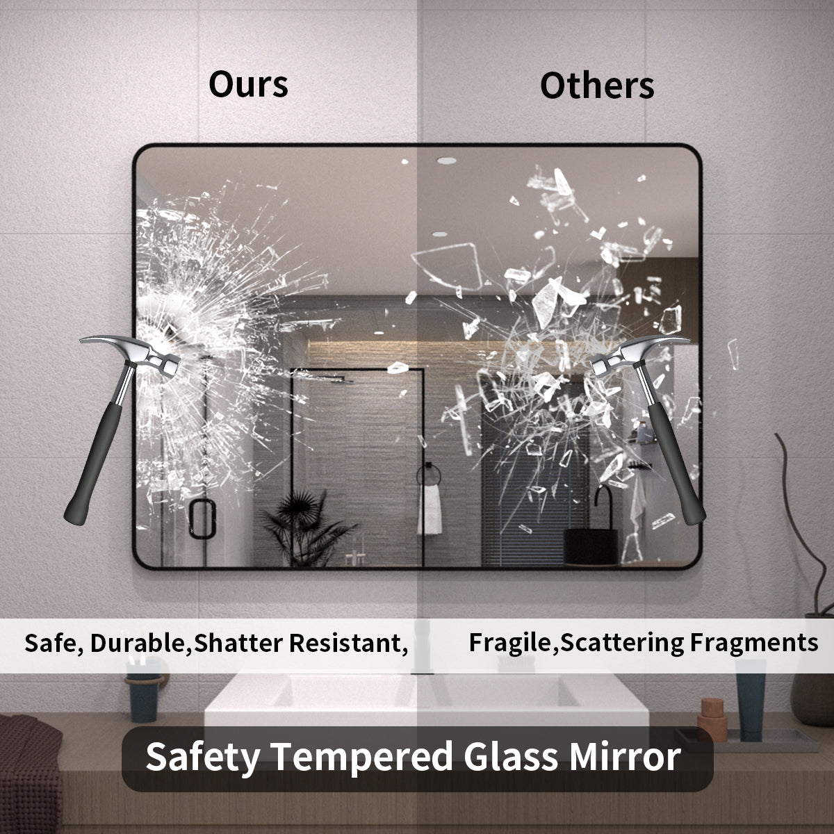 TaiMei 48 in. W x 36 in. H Vertical / Horizontal Rectangular Aluminum Framed Wall Mirror SM4836-BL-08