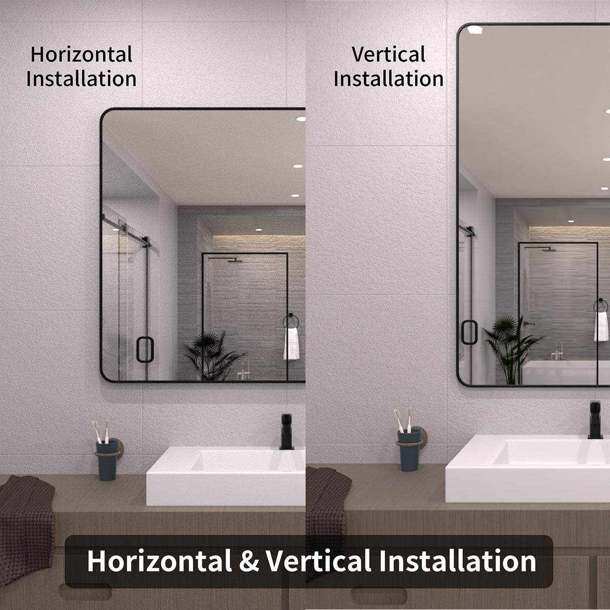 TaiMei 48 in. W x 36 in. H Vertical / Horizontal Rectangular Aluminum Framed Wall Mirror SM4836-BL-09