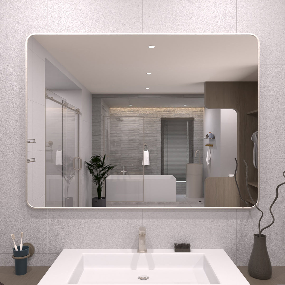 TaiMei 48 in. W x 36 in. H Vertical / Horizontal Rectangular Aluminum Framed Wall Mirror Brushed Nickel SM4836-BN-01_2d0a2baa-dd82-43f6-a819-3d5879fcd586