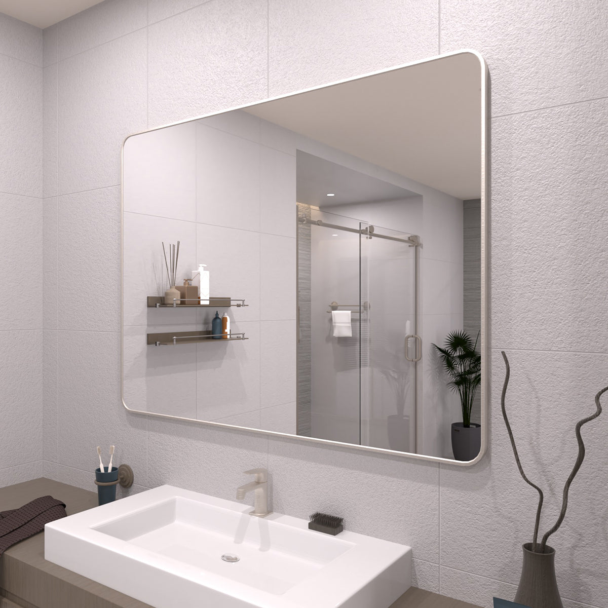TaiMei 48 in. W x 36 in. H Vertical / Horizontal Rectangular Aluminum Framed Wall Mirror SM4836-BN-02