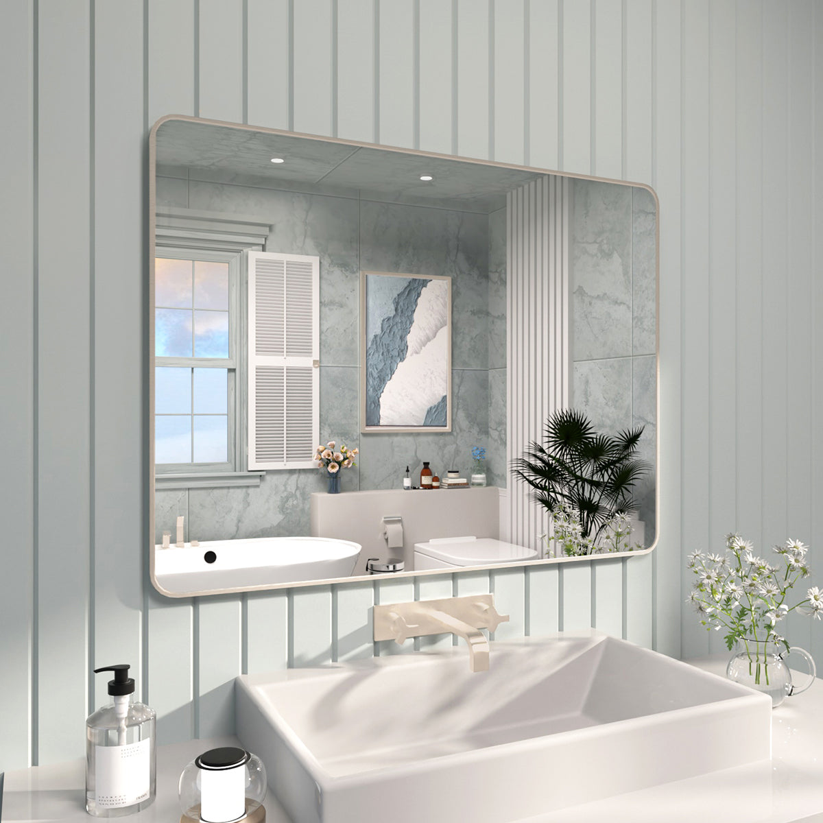 FMNP TaiMei 48 in. W x 36 in. H Rectangular Framed Wall Bathroom Vanity Mirror SM4836-BN-02_70028f42-5d25-4f1c-bc9a-483307969d6d