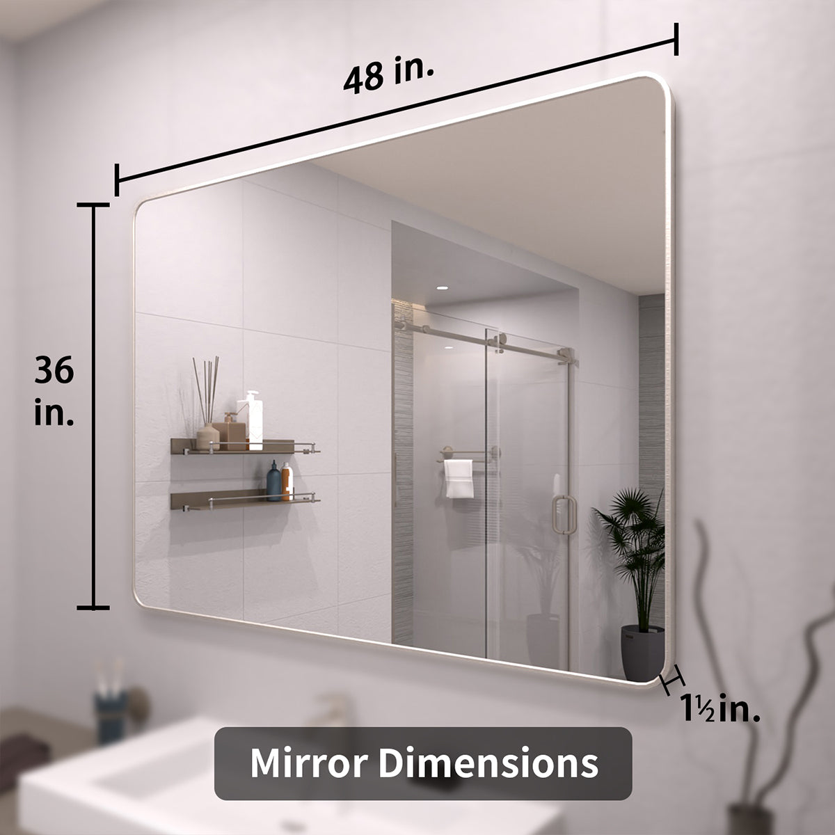 TaiMei 48 in. W x 36 in. H Vertical / Horizontal Rectangular Aluminum Framed Wall Mirror SM4836-BN-04