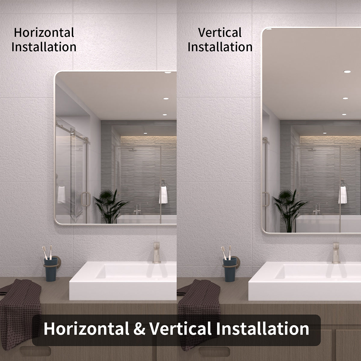 TaiMei 48 in. W x 36 in. H Vertical / Horizontal Rectangular Aluminum Framed Wall Mirror SM4836-BN-08