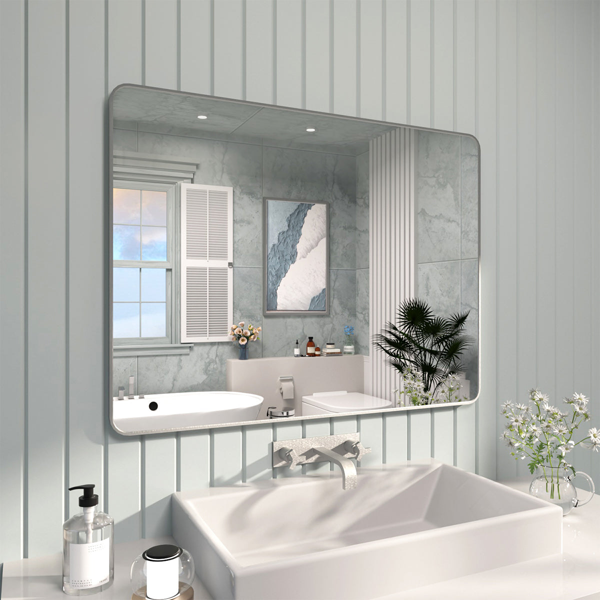FMNP TaiMei 48 in. W x 36 in. H Rectangular Framed Wall Bathroom Vanity Mirror SM4836-GY-02