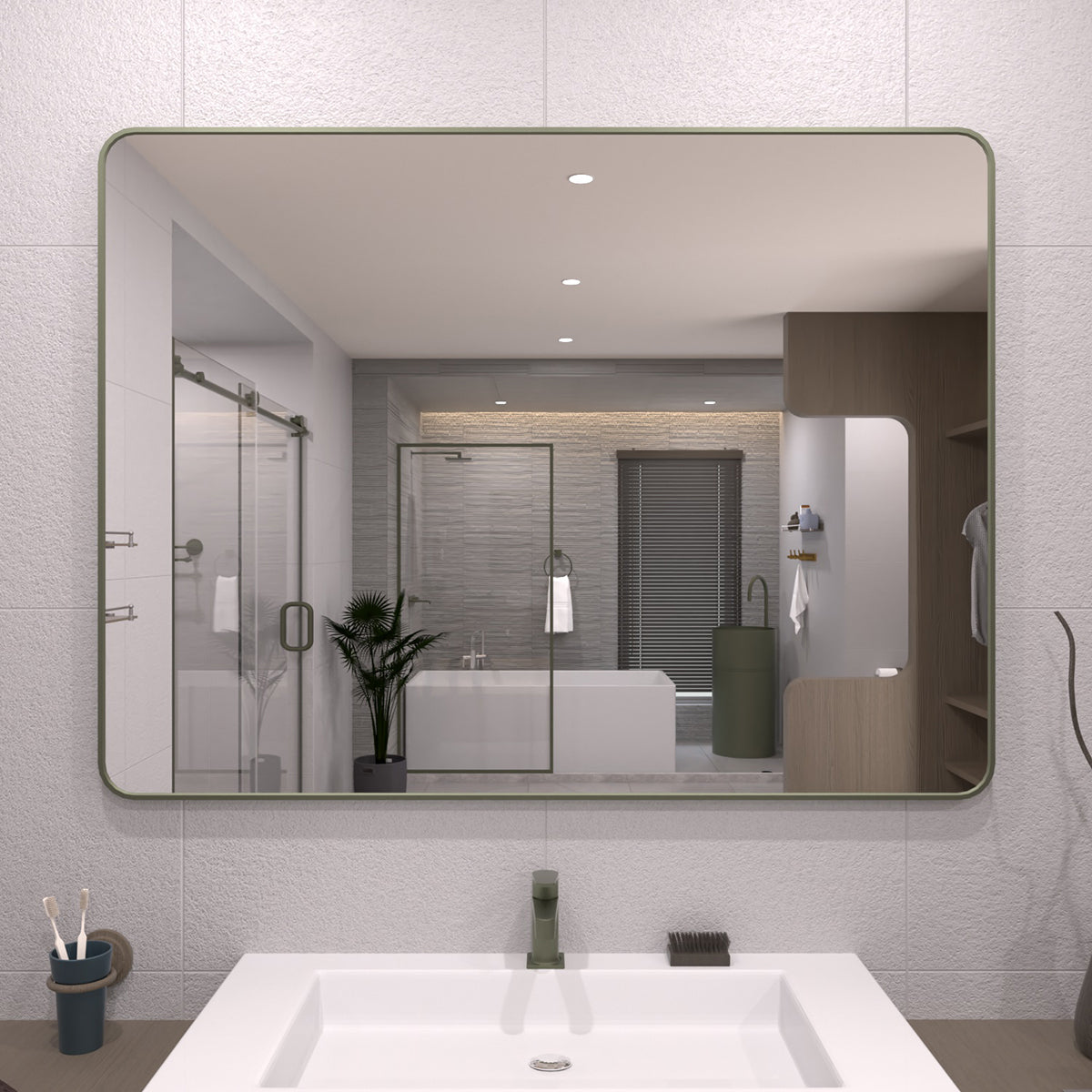 TaiMei 48 in. W x 36 in. H Vertical / Horizontal Rectangular Aluminum Framed Wall Mirror Green SM4836-MG-01_ae6406ff-04bf-4f28-91c5-269470420f12