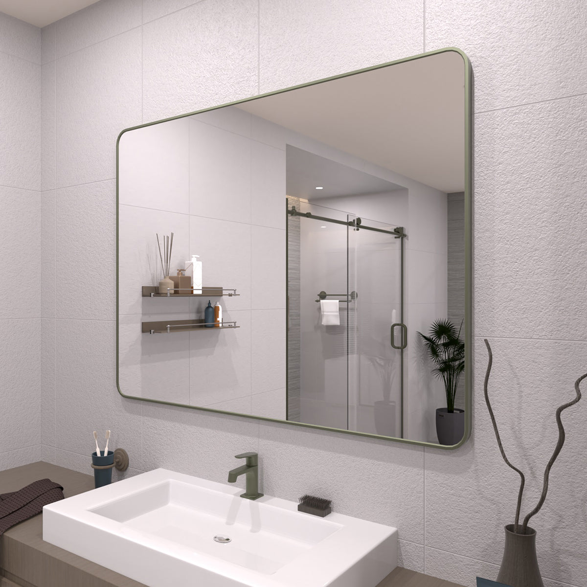 TaiMei 48 in. W x 36 in. H Vertical / Horizontal Rectangular Aluminum Framed Wall Mirror SM4836-MG-02