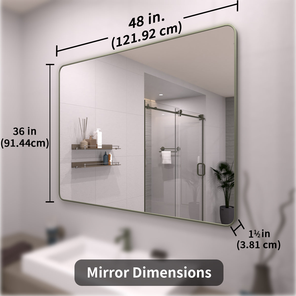 TaiMei 48 in. W x 36 in. H Vertical / Horizontal Rectangular Aluminum Framed Wall Mirror SM4836-MG-04