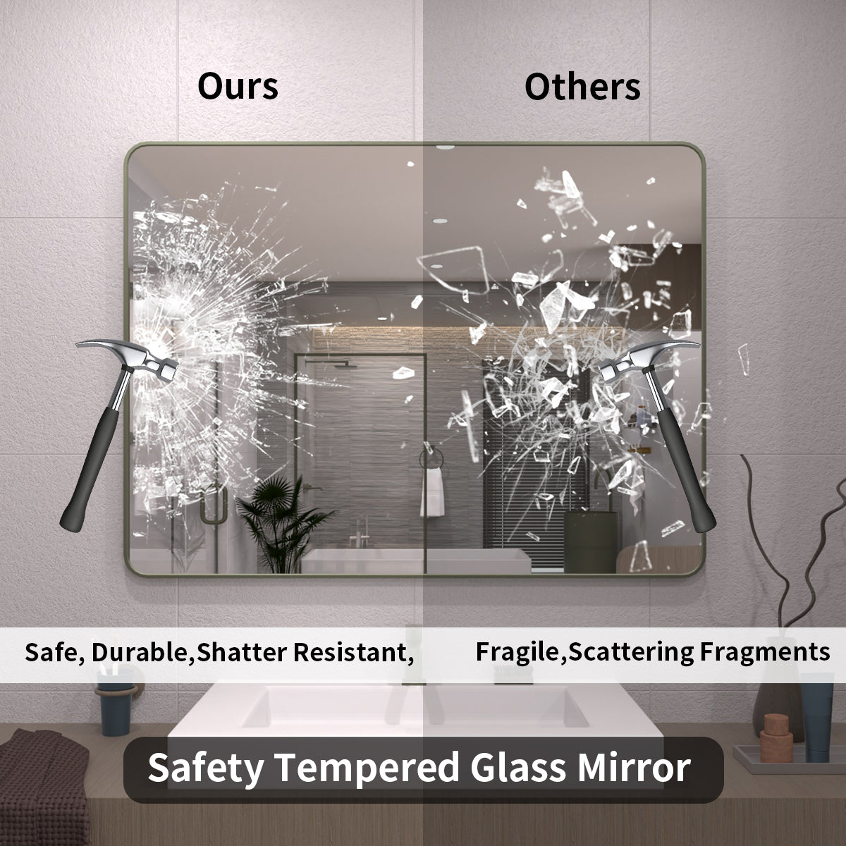 TaiMei 48 in. W x 36 in. H Vertical / Horizontal Rectangular Aluminum Framed Wall Mirror SM4836-MG-08