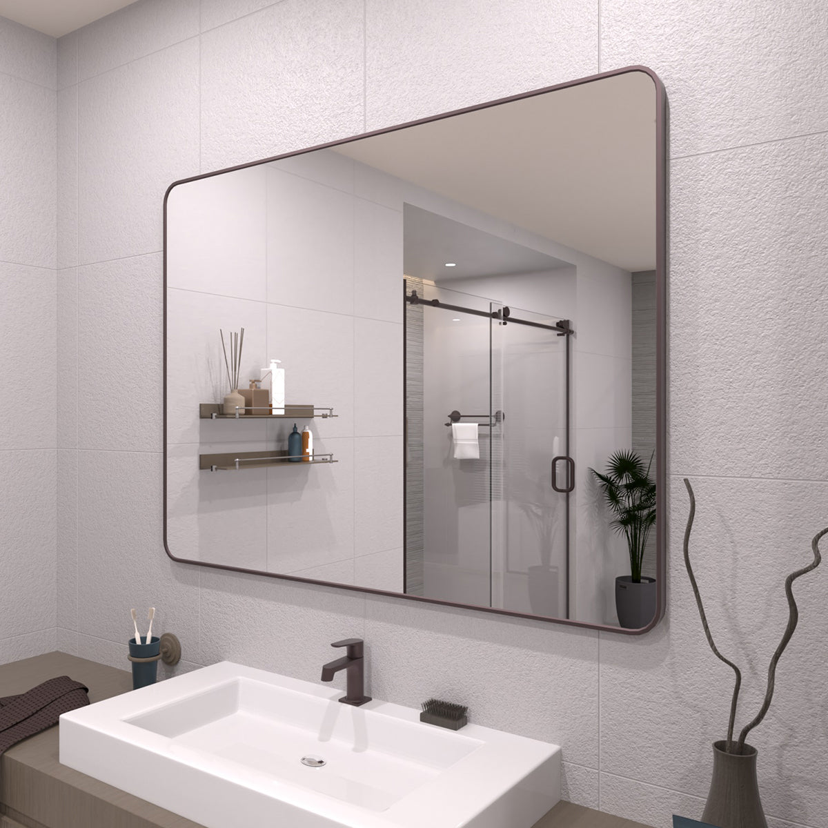 TaiMei 48 in. W x 36 in. H Vertical / Horizontal Rectangular Aluminum Framed Wall Mirror SM4836-ORB-02