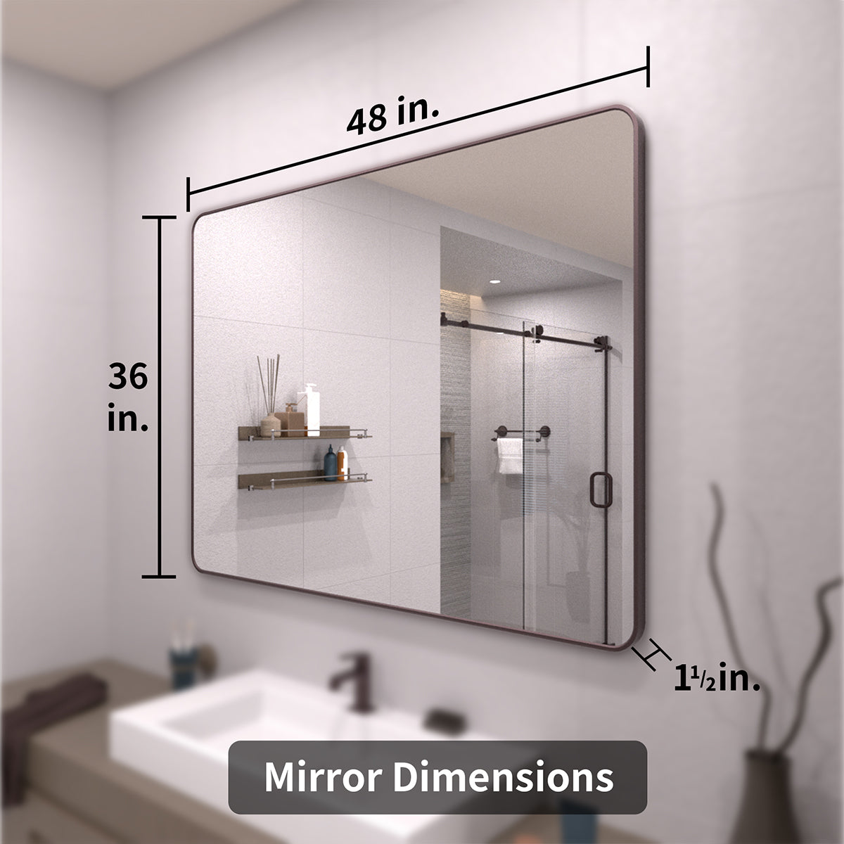 TaiMei 48 in. W x 36 in. H Vertical / Horizontal Rectangular Aluminum Framed Wall Mirror SM4836-ORB-04