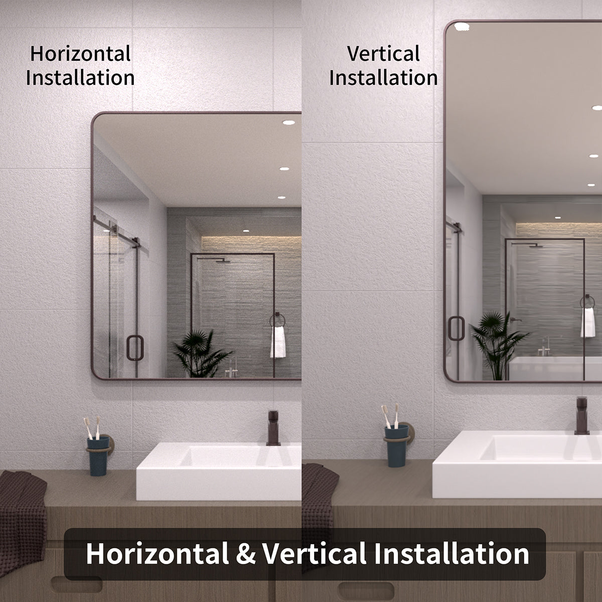 TaiMei 48 in. W x 36 in. H Vertical / Horizontal Rectangular Aluminum Framed Wall Mirror SM4836-ORB-09