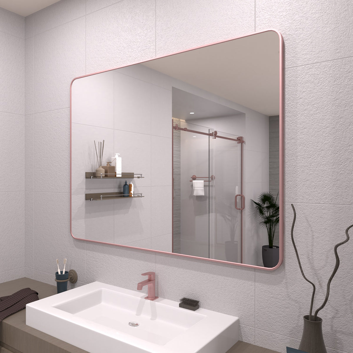 TaiMei 48 in. W x 36 in. H Vertical / Horizontal Rectangular Aluminum Framed Wall Mirror SM4836-RG-02