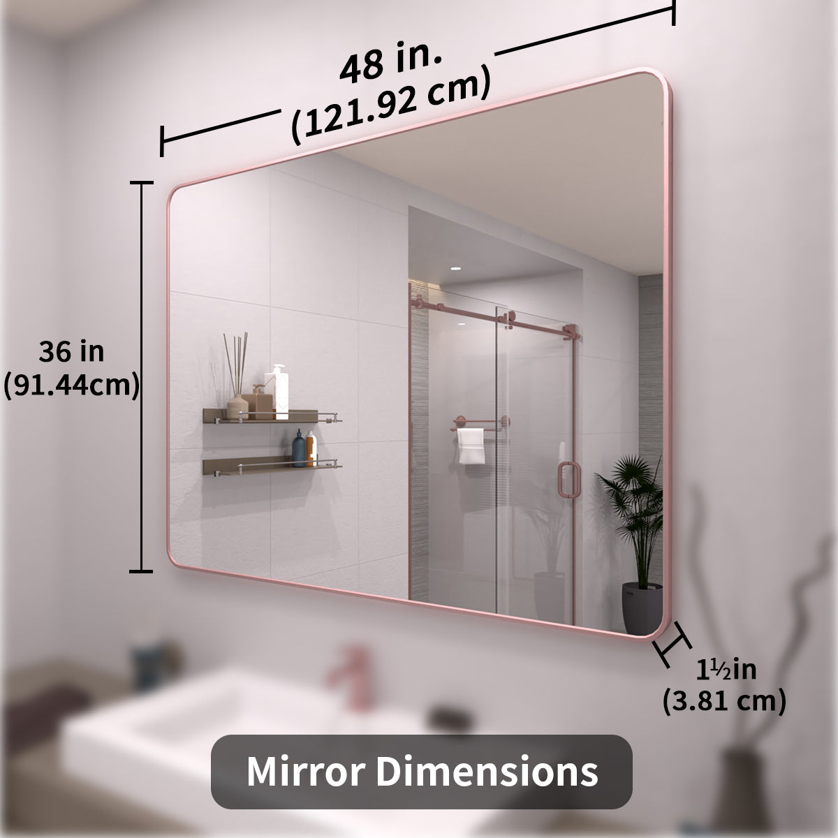 TaiMei 48 in. W x 36 in. H Vertical / Horizontal Rectangular Aluminum Framed Wall Mirror SM4836-RG-04