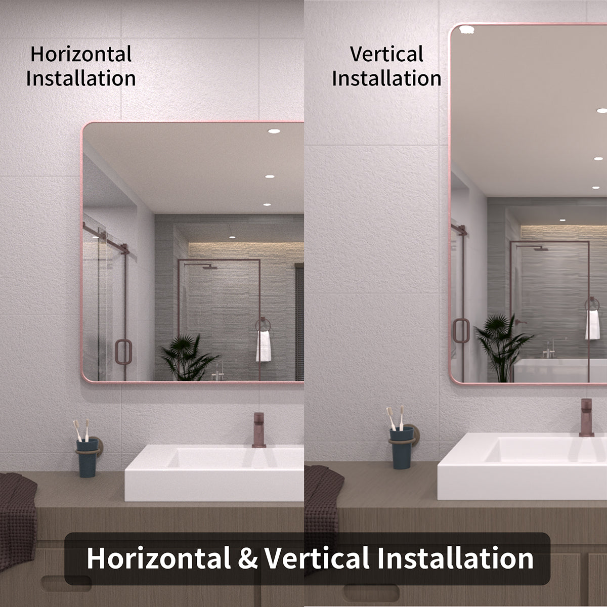 TaiMei 48 in. W x 36 in. H Vertical / Horizontal Rectangular Aluminum Framed Wall Mirror SM4836-RG-09