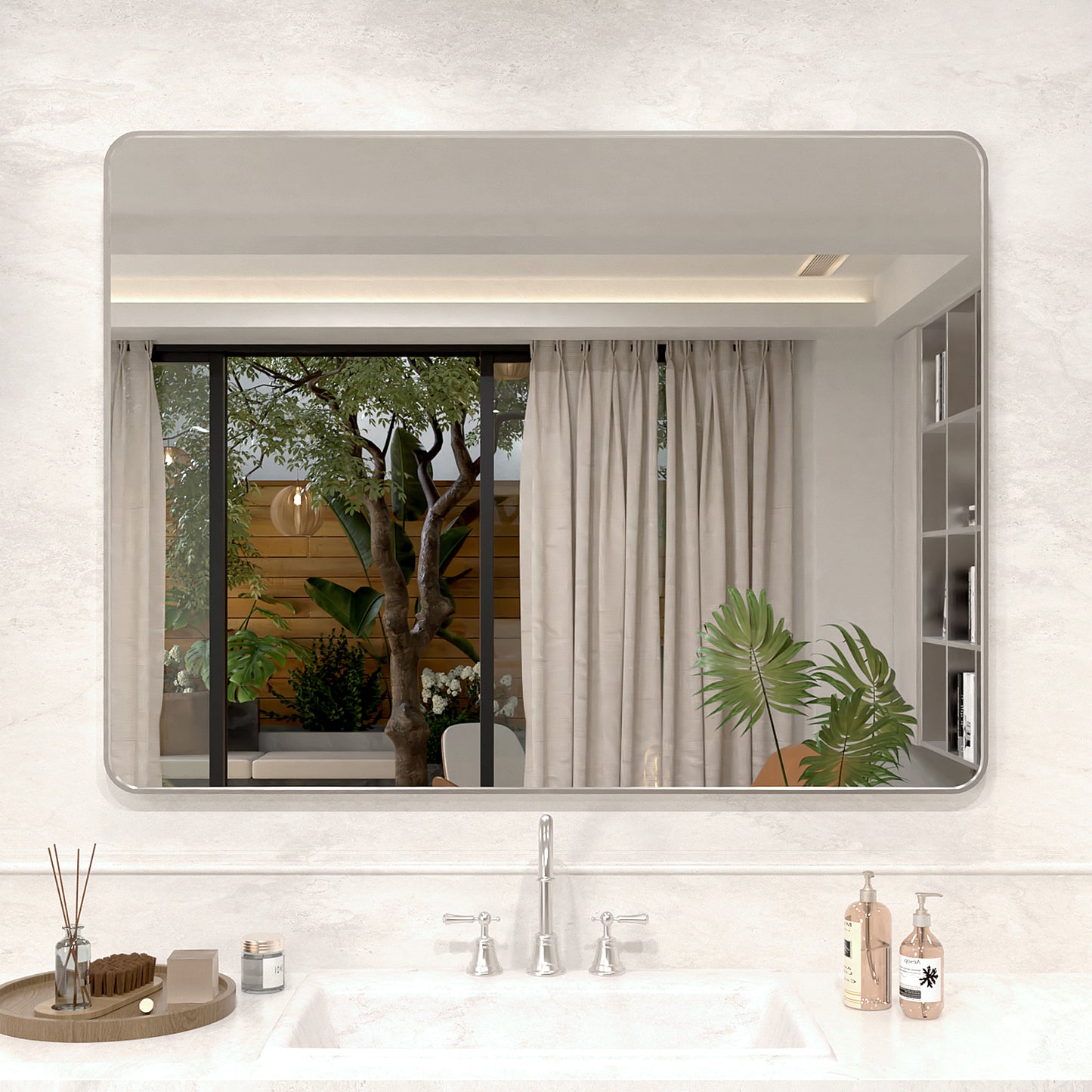 Vista 48 in. W x 36 in. H Rectangular Framed Wall Bathroom Vanity Mirror in Oil Rubbed Bronze Brushed Nickel SR-BN48S-1