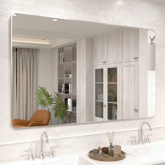 Vista 60 in. W x 36 in. H Rectangular Framed Wall Bathroom Vanity Mirror in Brushed Nickel