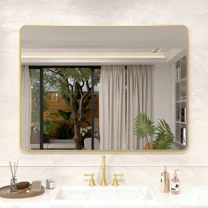 Vista 48 in. W x 36 in. H Rectangular Framed Wall Bathroom Vanity Mirror in Oil Rubbed Bronze Brushed Gold SR-GD48S-1