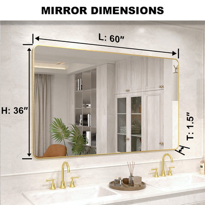 Vista 60 in. W x 36 in. H Rectangular Framed Wall Bathroom Vanity Mirror in Brushed Nickel SR-GD60S-4