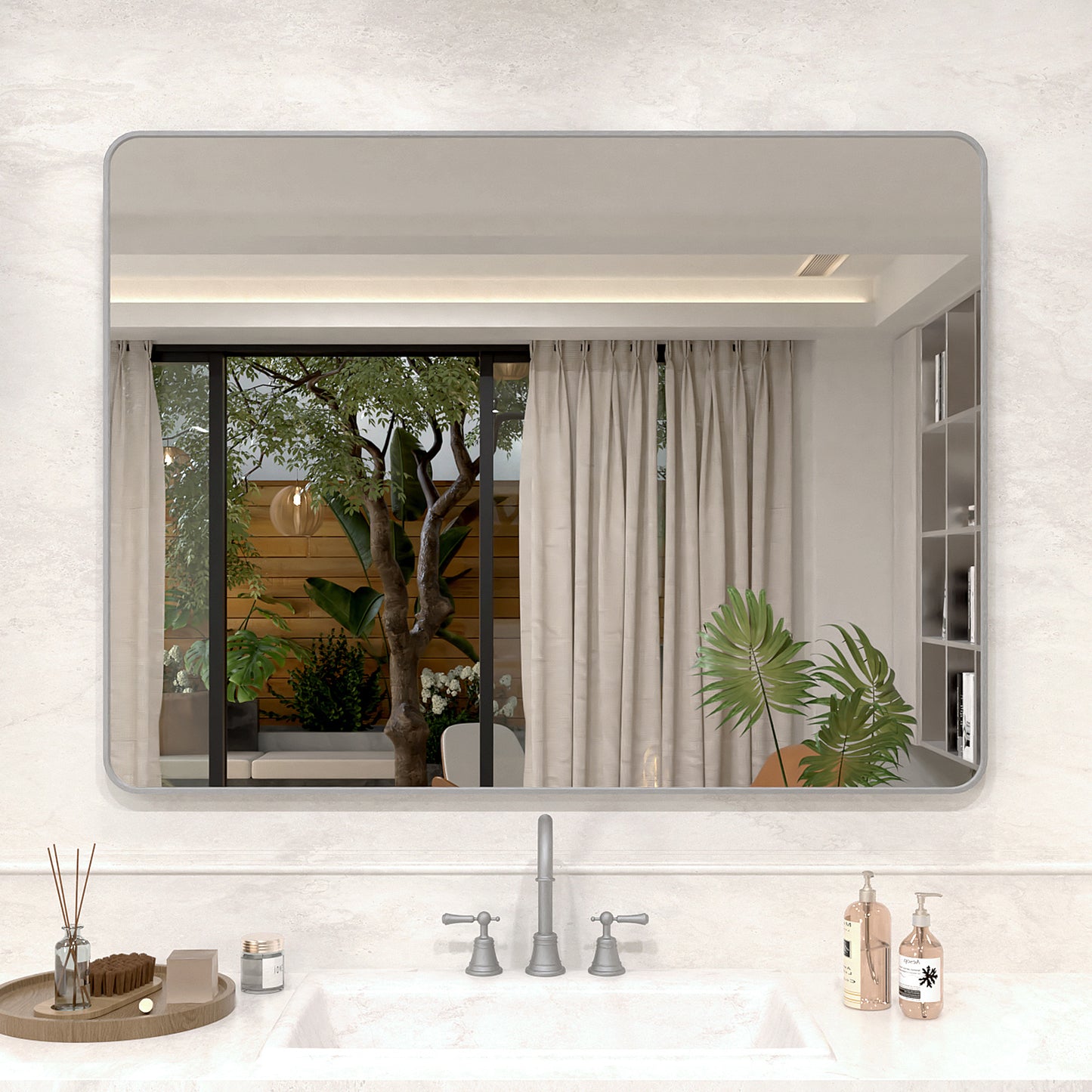 Vista 48 in. W x 36 in. H Rectangular Framed Wall Bathroom Vanity Mirror in Oil Rubbed Bronze Gun Grey SR-GY48S-1