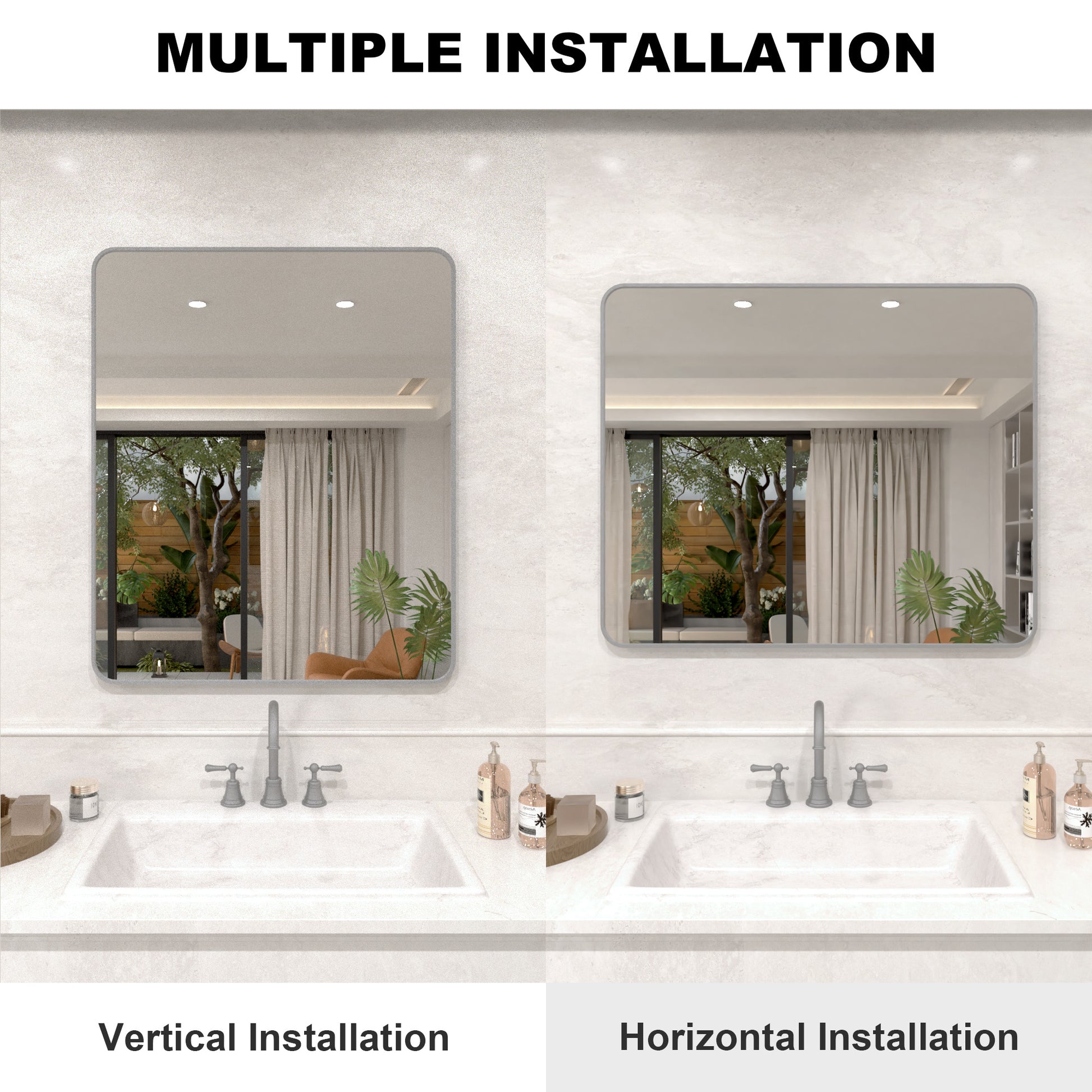Vista 60 in. W x 36 in. H Rectangular Framed Wall Bathroom Vanity Mirror in Brushed Nickel SR-GY60S-7