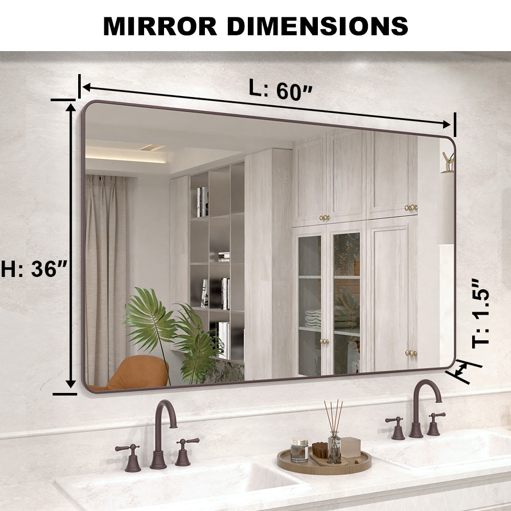 Vista 60 in. W x 36 in. H Rectangular Framed Wall Bathroom Vanity Mirror in Brushed Nickel SR-OBR60S-4