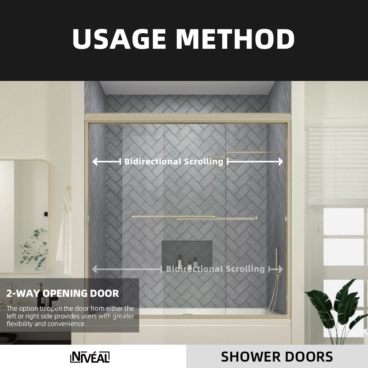 Niveal Bliss 60 in. W x 56 in. H Sliding Semi Frameless Tub Door with Clear Glass TD31-5660BN
