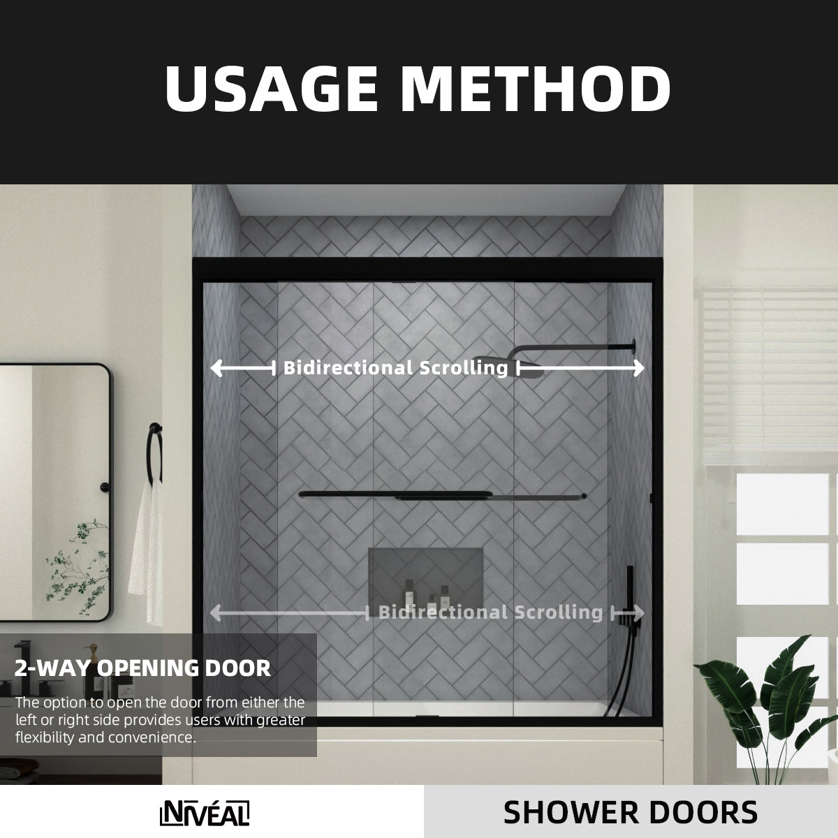 Niveal Bliss 60 in. W x 56 in. H Sliding Semi Frameless Tub Door with Clear Glass TD31-5660MB
