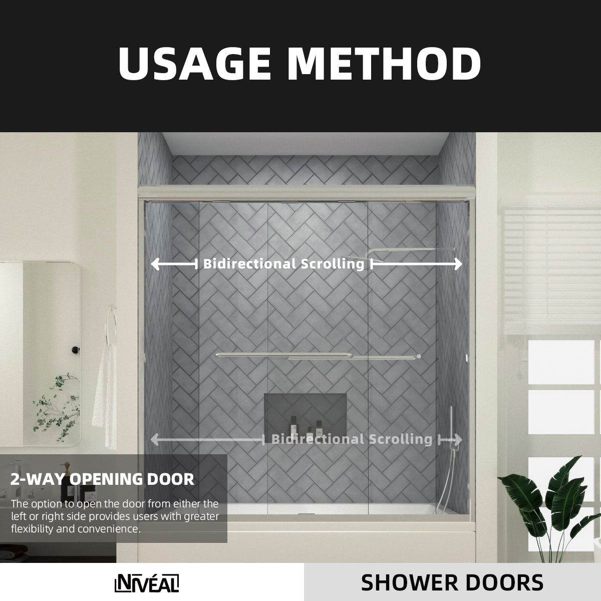 Niveal Bliss 60 in. W x 56 in. H Sliding Semi Frameless Tub Door with Clear Glass TD31-5660SV