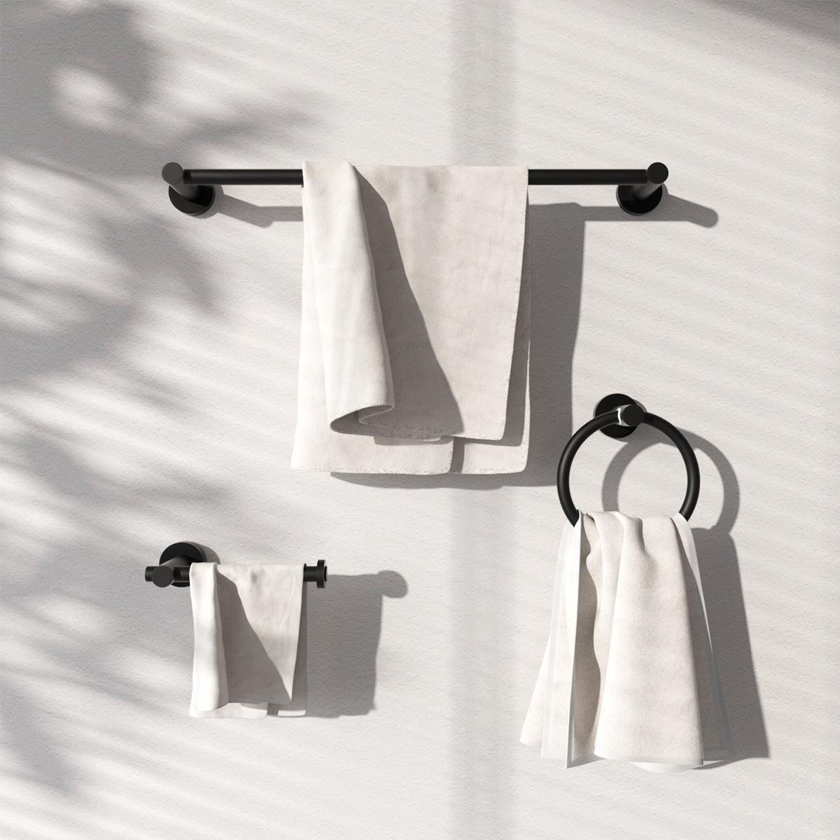 3 -Piece Bath Hardware Set with Adjustable 16-27 in. Towel Bar/Rack, Toilet Paper Holder, Towel Ring Matte Black TMBH03-BL1
