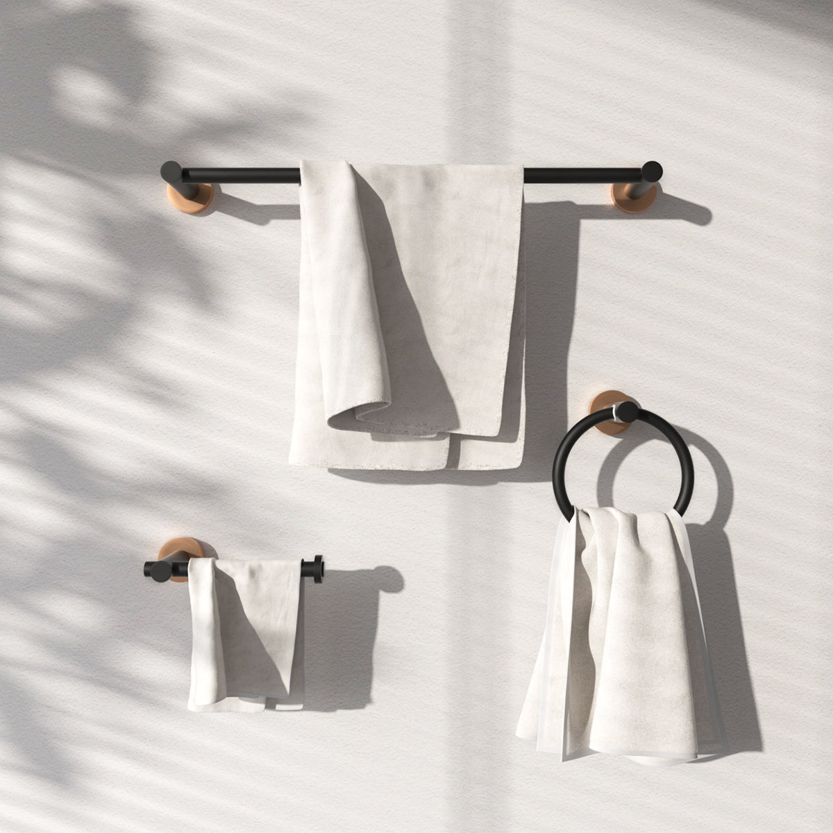 3 -Piece Bath Hardware Set with Adjustable 16-27 in. Towel Bar/Rack, Toilet Paper Holder, Towel Ring Black Gold TMBH03-GD1