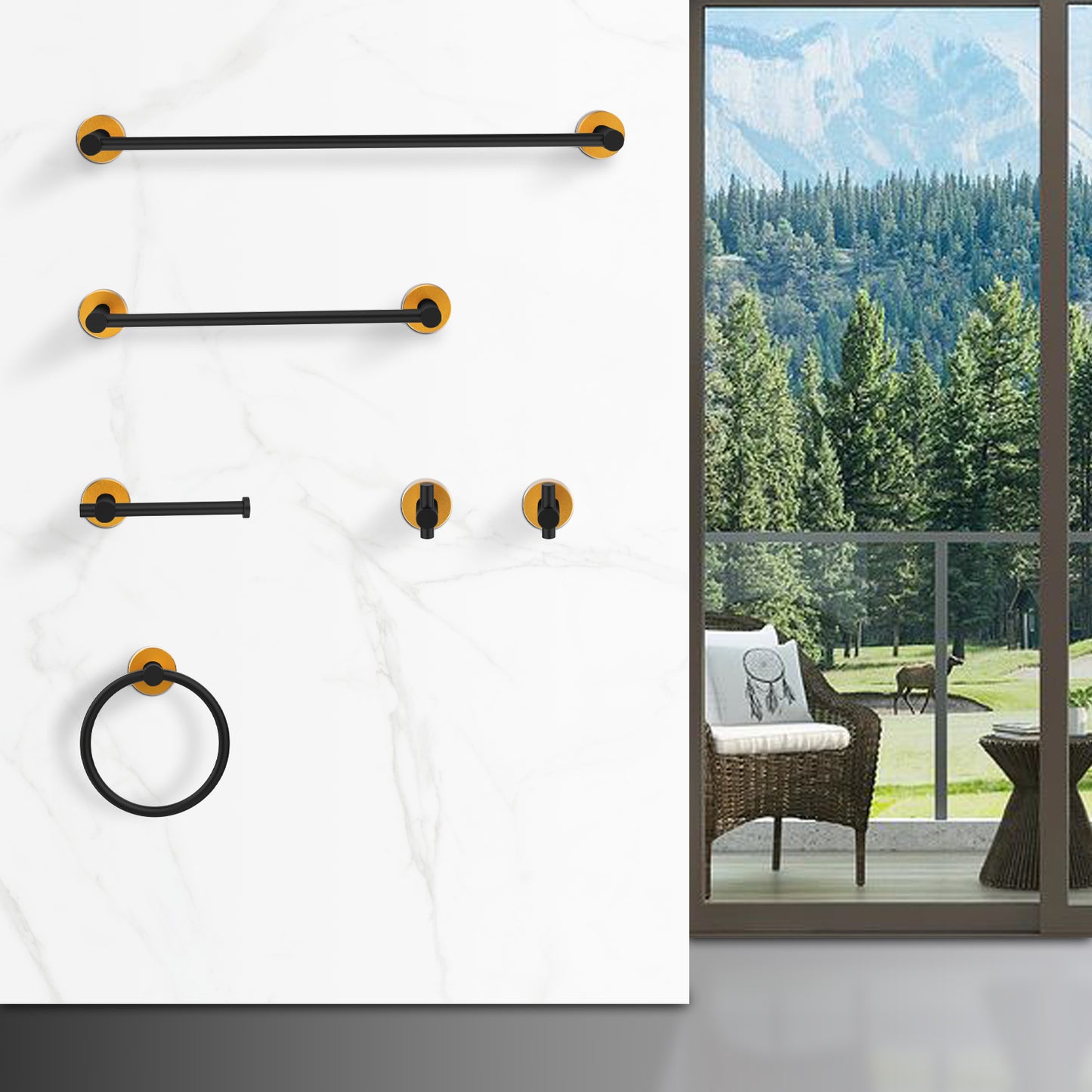 NestPro 6- Piece Bath Hardware Set with Towel Ring Toilet Paper Holder Towel Hook and Towel Bar TMBH06-BG6