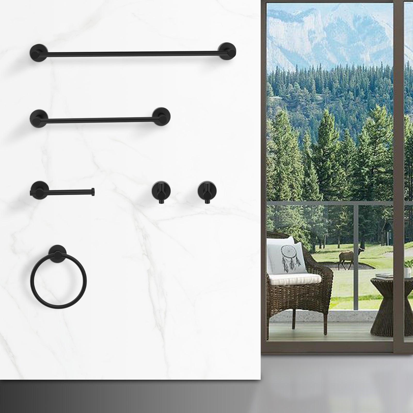 NestPro 6- Piece Bath Hardware Set with Towel Ring Toilet Paper Holder Towel Hook and Towel Bar TMBH06-BL1_26b1f8ff-9bbb-4416-8772-0db9682ceac2