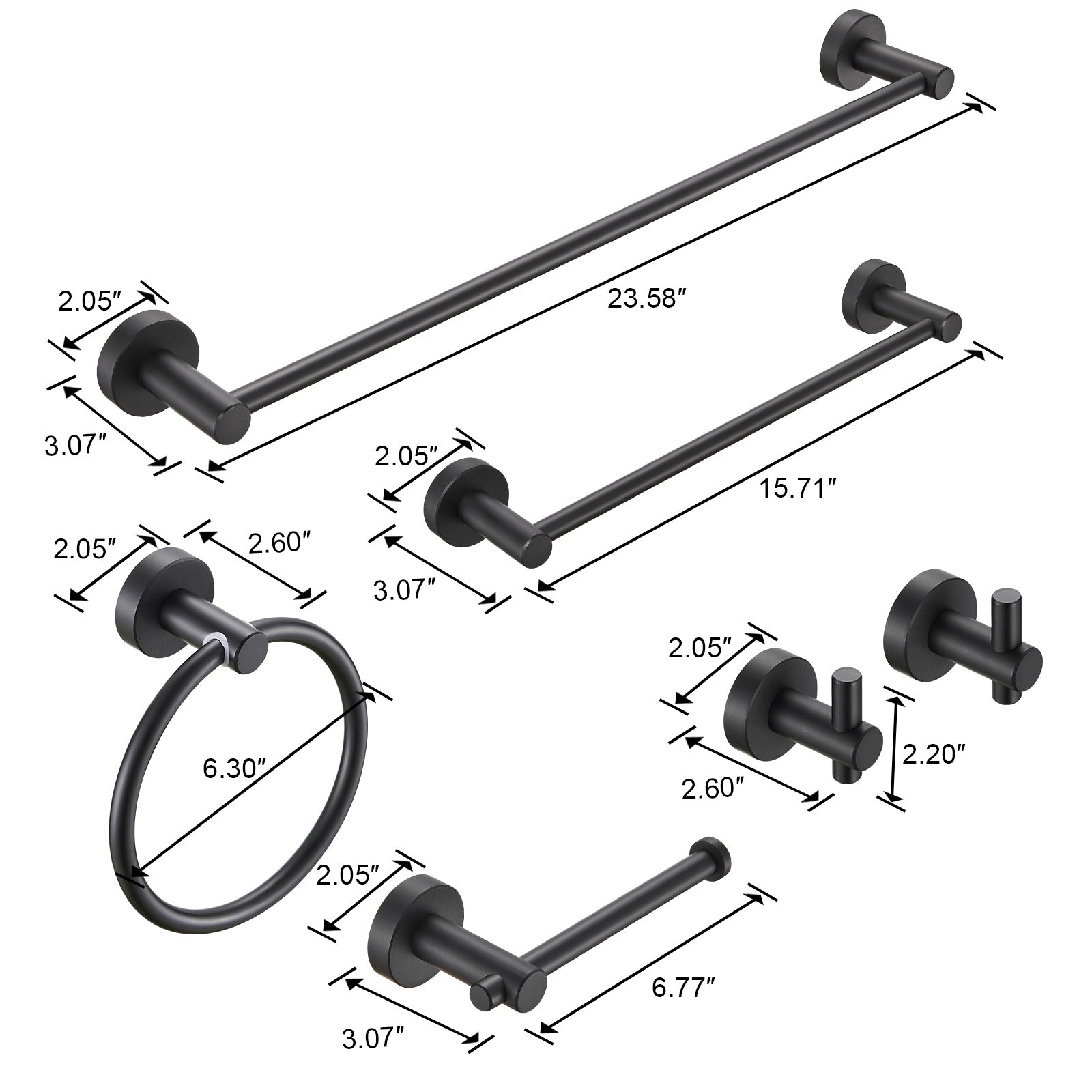 NestPro 6- Piece Bath Hardware Set with Towel Ring Toilet Paper Holder Towel Hook and Towel Bar TMBH06-BL4