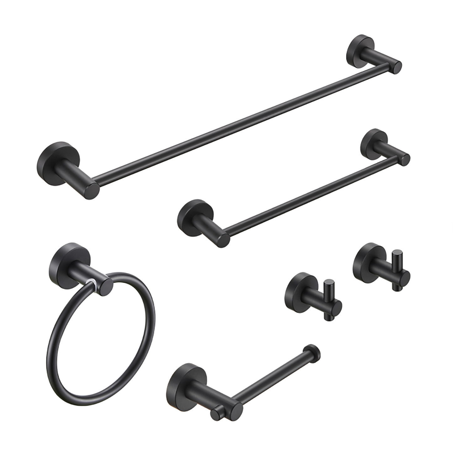 NestPro 6- Piece Bath Hardware Set with Towel Ring Toilet Paper Holder Towel Hook and Towel Bar TMBH06-BL7