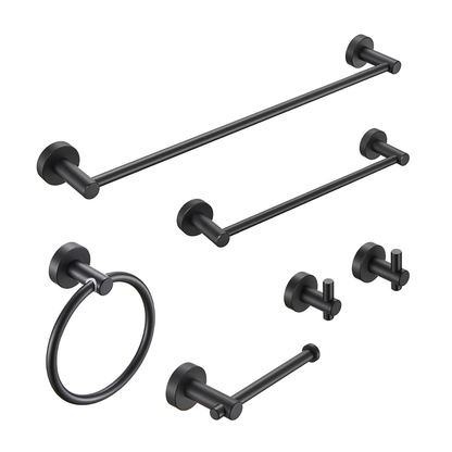 NestPro 6- Piece Bath Hardware Set with Towel Ring Toilet Paper Holder Towel Hook and Towel Bar TMBH06-BL7