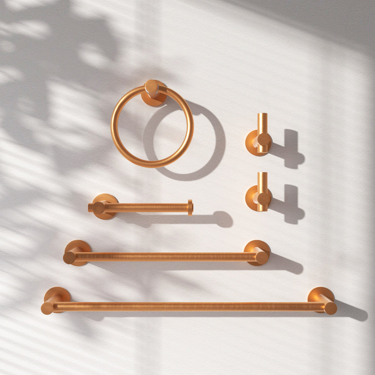 6 -Piece Bath Hardware Set with 2 Towel Bars/Racks, Toilet Paper Holder, 2 Towel/Robe Hooks, Towel Ring Brushed Gold TMBH06-GD1