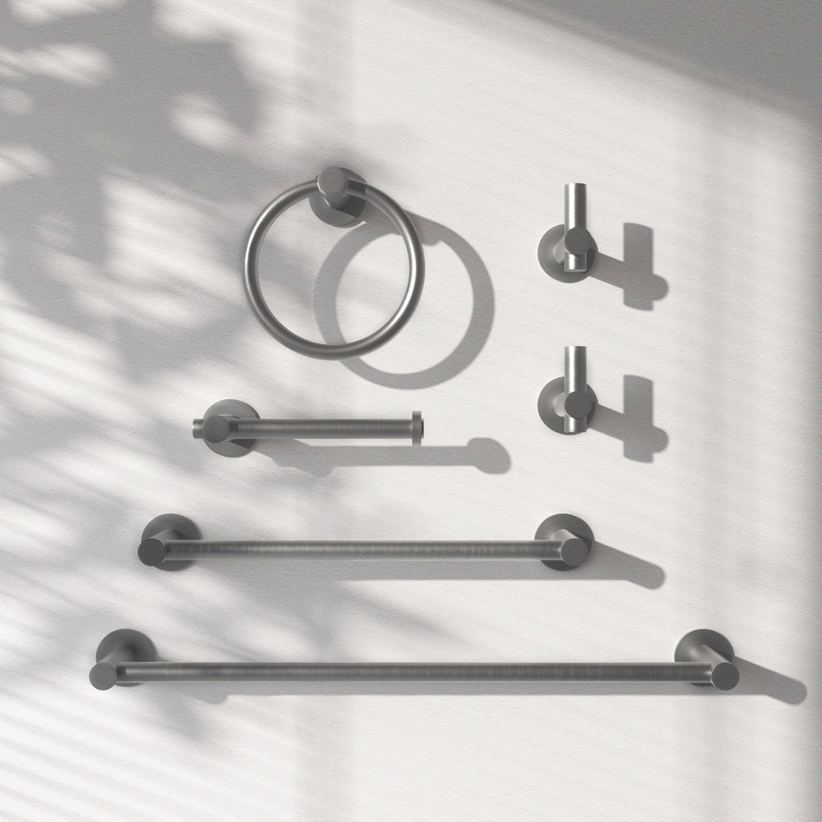 6 -Piece Bath Hardware Set with 2 Towel Bars/Racks, Toilet Paper Holder, 2 Towel/Robe Hooks, Towel Ring Gun Grey TMBH06-GY1