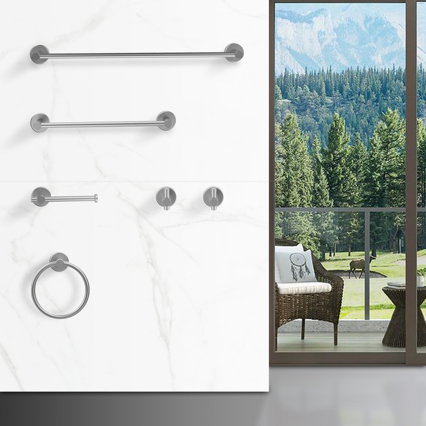 NestPro 6- Piece Bath Hardware Set with Towel Ring Toilet Paper Holder Towel Hook and Towel Bar TMBH06-GY3