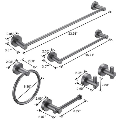 NestPro 6- Piece Bath Hardware Set with Towel Ring Toilet Paper Holder Towel Hook and Towel Bar TMBH06-GY4