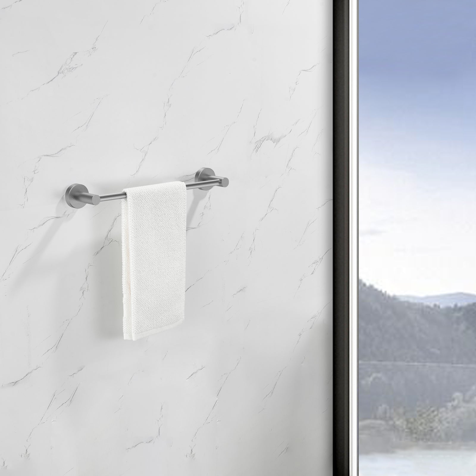 NestPro 6- Piece Bath Hardware Set with Towel Ring Toilet Paper Holder Towel Hook and Towel Bar TMBH06-GY5