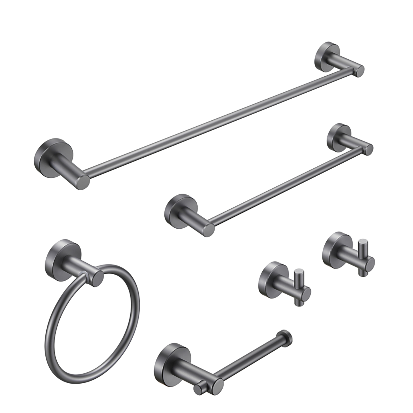 NestPro 6- Piece Bath Hardware Set with Towel Ring Toilet Paper Holder Towel Hook and Towel Bar TMBH06-GY7